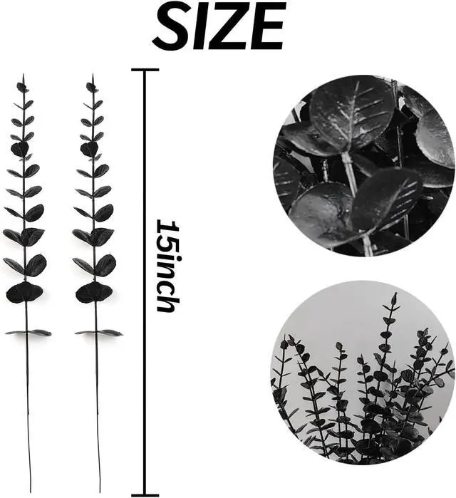 Alt view image 2 of 6 - TIHOOD 14PCS 15 Black Eucalyptus Stems Artificial Eucalyptus Leaves Branches Fake Eucalyptuses Decor Faux Eucalyptus leaf Stem for Halloween Autumn Fall Floral Arrangement Wedding Bouquet Home Office