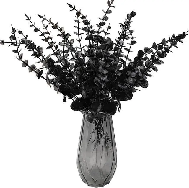 Alt view image 3 of 6 - TIHOOD 14PCS 15 Black Eucalyptus Stems Artificial Eucalyptus Leaves Branches Fake Eucalyptuses Decor Faux Eucalyptus leaf Stem for Halloween Autumn Fall Floral Arrangement Wedding Bouquet Home Office
