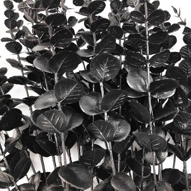 Alt view image 5 of 6 - TIHOOD 14PCS 15 Black Eucalyptus Stems Artificial Eucalyptus Leaves Branches Fake Eucalyptuses Decor Faux Eucalyptus leaf Stem for Halloween Autumn Fall Floral Arrangement Wedding Bouquet Home Office