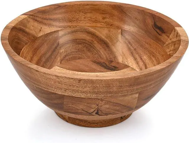 Main image of Acacia Wood Round Shaped Serving Bowl For Fruit,Dessert Platter Centerpiece Dining Living Room Home Kitchen Décor (9" x 9" x 4")