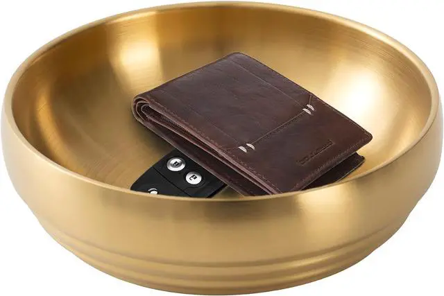 Alt view image 4 of 6 - 7.4 INCH Gold Decorative Bowl, Key Bowl for Entryway Table, Gold Home Decor, Metal Fruit Bowl for Kitchen Counter