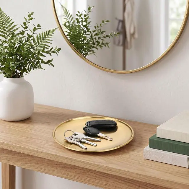 Alt view image 2 of 7 - Small Key Bowl for Entryway Table Decor Gold Candle Plate Key Tray Decorative Metal Jewelry Dish Holder for Vanity Kitchen Counter Coffee Table