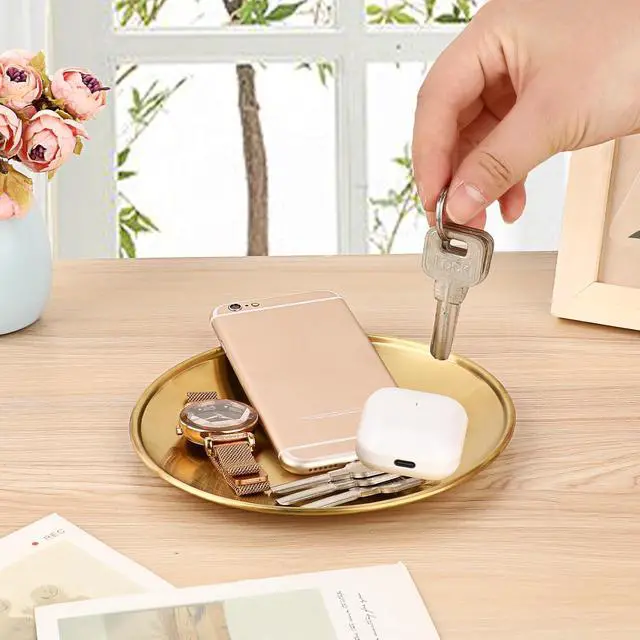 Alt view image 4 of 7 - Small Key Bowl for Entryway Table Decor Gold Candle Plate Key Tray Decorative Metal Jewelry Dish Holder for Vanity Kitchen Counter Coffee Table