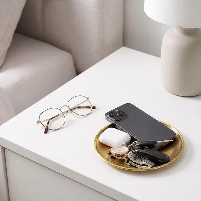 Alt view image 6 of 7 - Small Key Bowl for Entryway Table Decor Gold Candle Plate Key Tray Decorative Metal Jewelry Dish Holder for Vanity Kitchen Counter Coffee Table