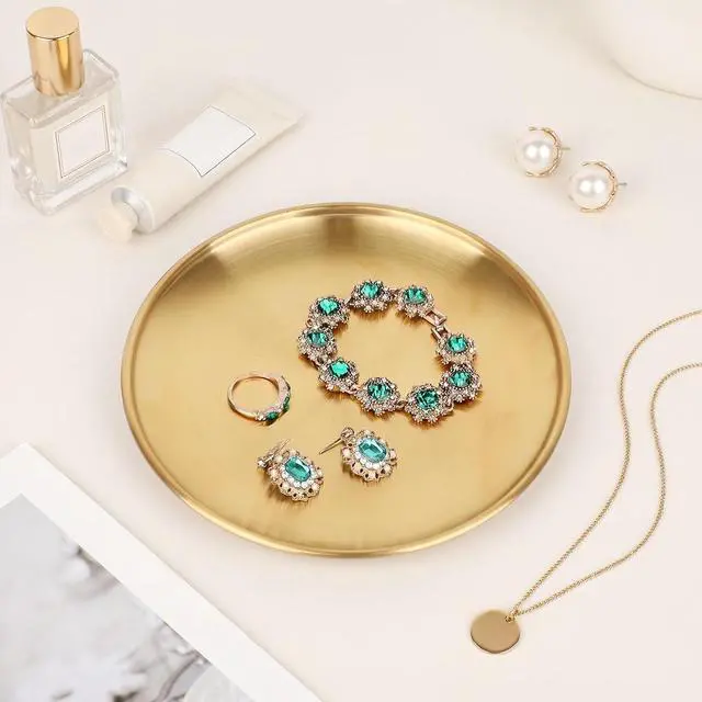 Alt view image 7 of 7 - Small Key Bowl for Entryway Table Decor Gold Candle Plate Key Tray Decorative Metal Jewelry Dish Holder for Vanity Kitchen Counter Coffee Table
