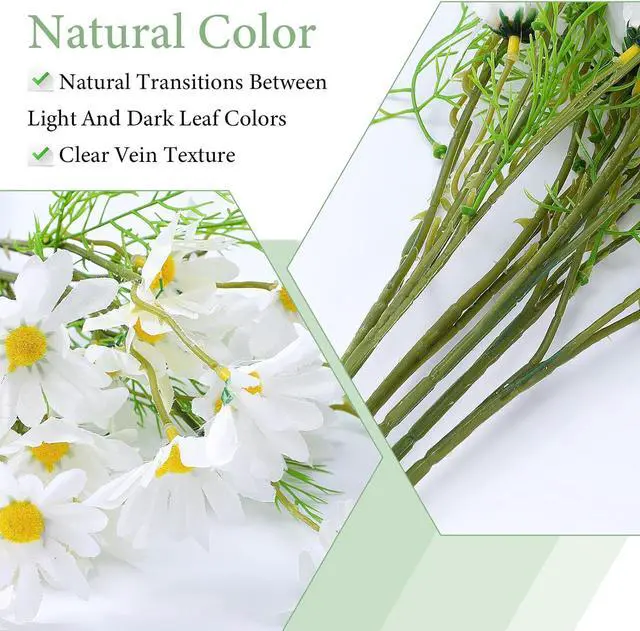 Alt view image 6 of 7 - Artificial White Daisy Flowers, 6 Bundles 21 UV Resistant Outdoor Silk Daisies Flowers with Stems and Leaves Faux Greenery Shrubs Plants Arrangements for Home Garden Vase Decor