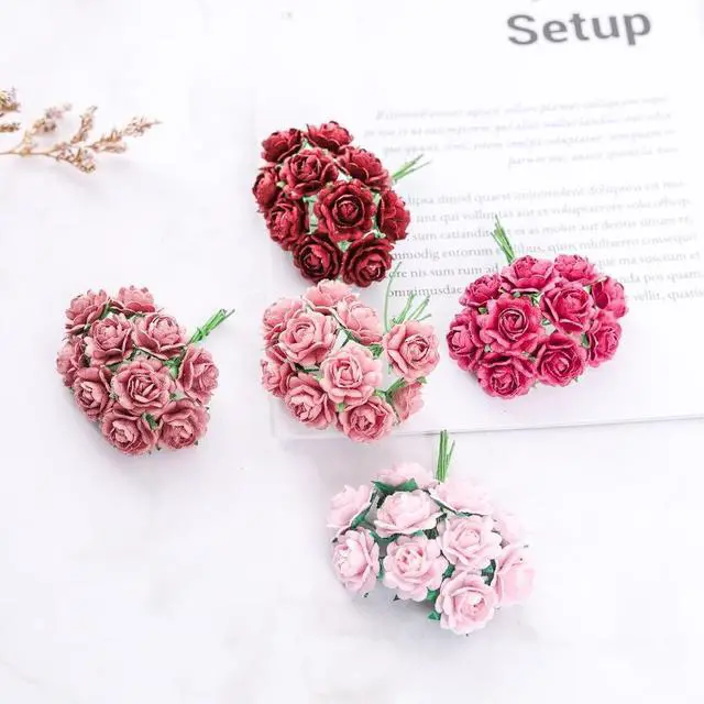 Alt view image 2 of 6 - Handmade Mini Heart Petals Mulberry Paper Roses 18mm, 50 PCS Paper Flowers for Crafts, Scrapbooking, Card Making, Wedding Decoration, DIY Floral Embellishments (Wedding Tone)
