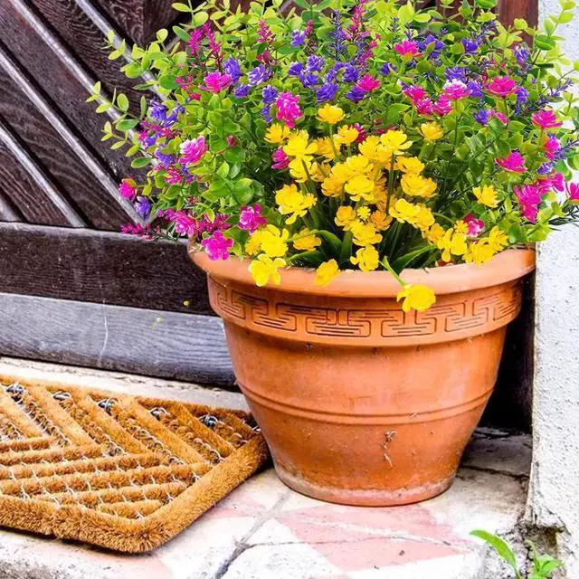 Alt view image 3 of 7 - 12 Bundles Outdoor Artificial Fake Flowers UV Resistant No Fade Boxwood Faux Plastic Shrubs Plants for Garden Patio Porch Window Box Home Wedding Farmhouse Hanging Décor