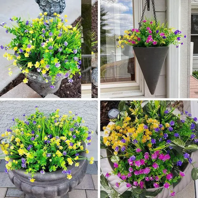 Alt view image 6 of 7 - 12 Bundles Outdoor Artificial Fake Flowers UV Resistant No Fade Boxwood Faux Plastic Shrubs Plants for Garden Patio Porch Window Box Home Wedding Farmhouse Hanging Décor