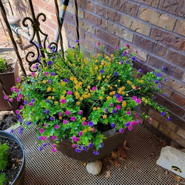 Alt view image 7 of 7 - 12 Bundles Outdoor Artificial Fake Flowers UV Resistant No Fade Boxwood Faux Plastic Shrubs Plants for Garden Patio Porch Window Box Home Wedding Farmhouse Hanging Décor