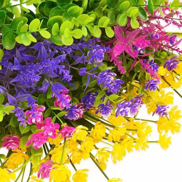 Alt view image 4 of 7 - 12 Bundles Outdoor Artificial Fake Flowers UV Resistant No Fade Boxwood Faux Plastic Shrubs Plants for Garden Patio Porch Window Box Home Wedding Farmhouse Hanging Décor