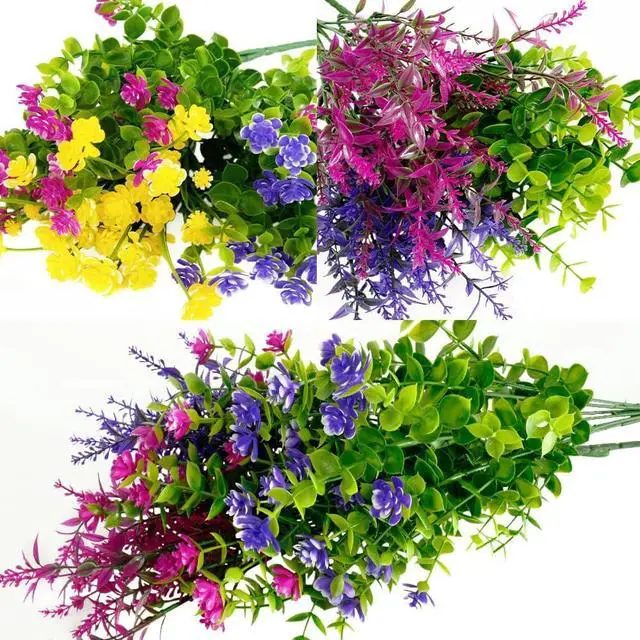Alt view image 5 of 7 - 12 Bundles Outdoor Artificial Fake Flowers UV Resistant No Fade Boxwood Faux Plastic Shrubs Plants for Garden Patio Porch Window Box Home Wedding Farmhouse Hanging Décor
