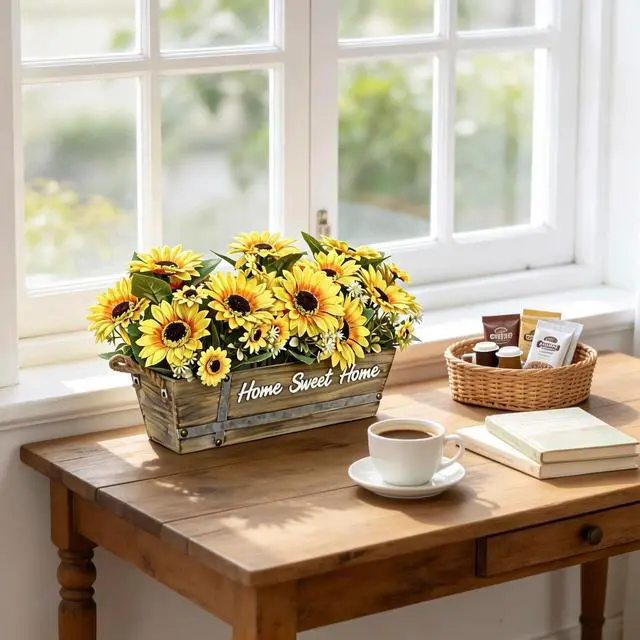 Alt view image 4 of 7 - 2 Pack 12Artificial Sunflower Bouquets Faux Sunflower Stems with 5 Large Sunflower Heads, 6 Small Daisies & Green Leaves, Fake Flowers for DIY Home Office & Farmhouse Décor