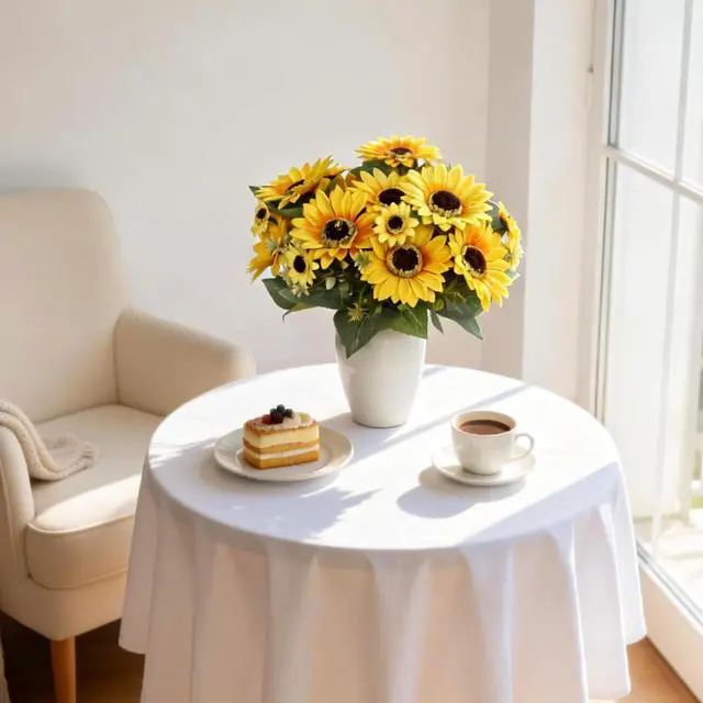 Alt view image 5 of 7 - 2 Pack 12Artificial Sunflower Bouquets Faux Sunflower Stems with 5 Large Sunflower Heads, 6 Small Daisies & Green Leaves, Fake Flowers for DIY Home Office & Farmhouse Décor