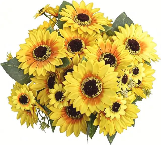 Alt view image 7 of 7 - 2 Pack 12Artificial Sunflower Bouquets Faux Sunflower Stems with 5 Large Sunflower Heads, 6 Small Daisies & Green Leaves, Fake Flowers for DIY Home Office & Farmhouse Décor