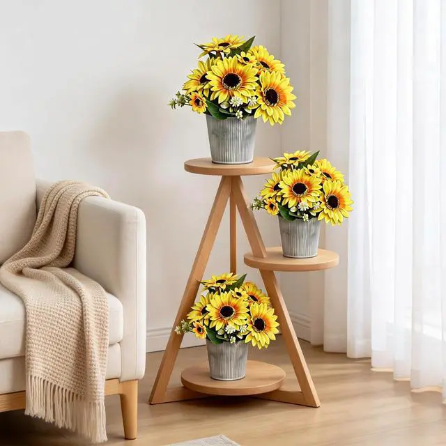 Alt view image 6 of 7 - 2 Pack 12Artificial Sunflower Bouquets Faux Sunflower Stems with 5 Large Sunflower Heads, 6 Small Daisies & Green Leaves, Fake Flowers for DIY Home Office & Farmhouse Décor