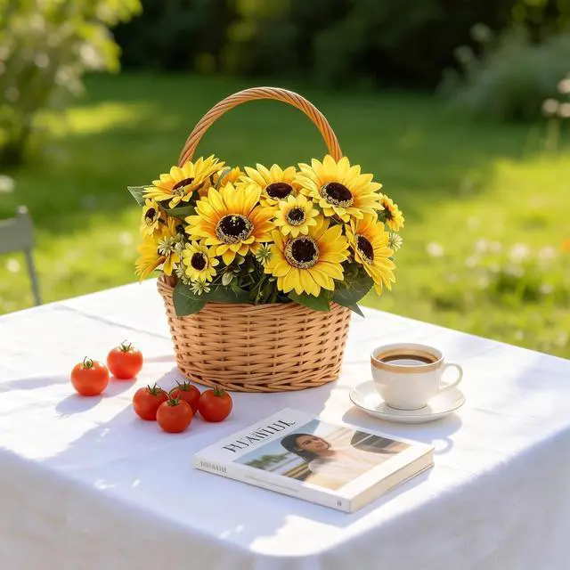 Alt view image 3 of 7 - 2 Pack 12Artificial Sunflower Bouquets Faux Sunflower Stems with 5 Large Sunflower Heads, 6 Small Daisies & Green Leaves, Fake Flowers for DIY Home Office & Farmhouse Décor
