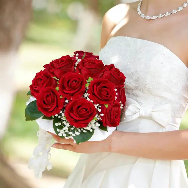 Alt view image 4 of 7 - 12 Pcs Red Roses Artificial Flowers, Real Touch Fake Velvet Flowers with Stems in Bulk for DIY Home Decor, Wedding, Party, Mother's/Valentine's Day Gifts