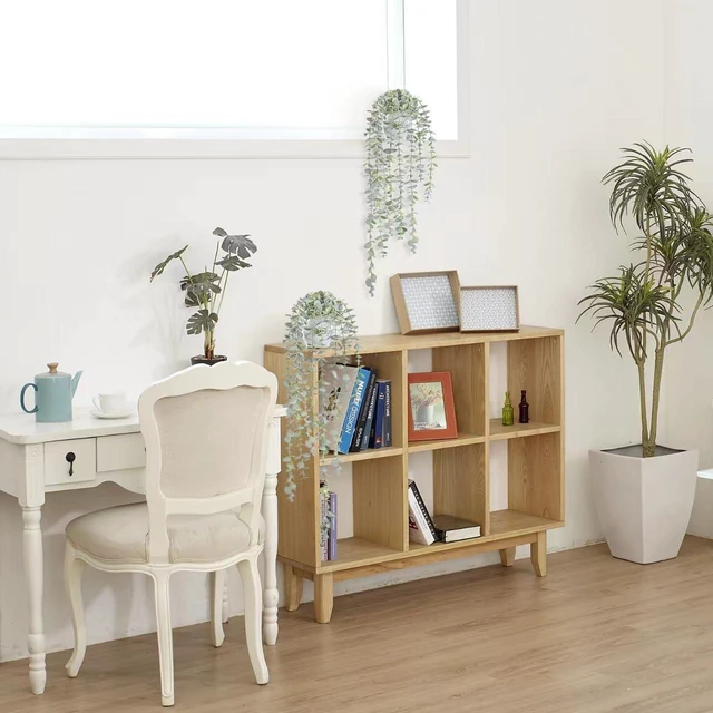 Alt view image 3 of 7 - Decorative Hanging Plants for Shelf, Faux Ivy Eucalyptus Vine, Fake Greenery in White Bigger Pot (Light Green, 1PCS)