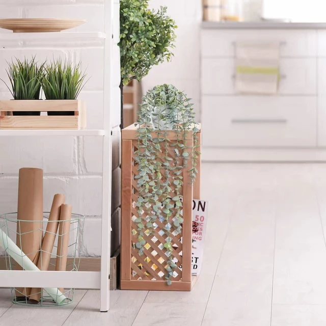 Alt view image 4 of 7 - Decorative Hanging Plants for Shelf, Faux Ivy Eucalyptus Vine, Fake Greenery in White Bigger Pot (Light Green, 1PCS)