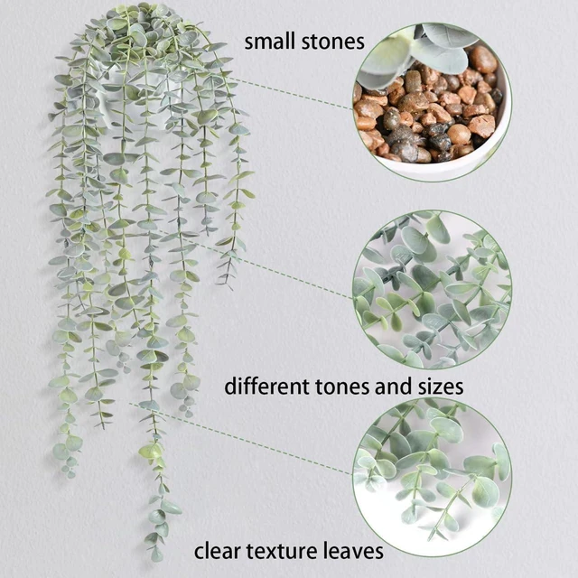 Alt view image 5 of 7 - Decorative Hanging Plants for Shelf, Faux Ivy Eucalyptus Vine, Fake Greenery in White Bigger Pot (Light Green, 1PCS)