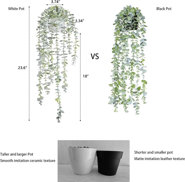 Alt view image 7 of 7 - Decorative Hanging Plants for Shelf, Faux Ivy Eucalyptus Vine, Fake Greenery in White Bigger Pot (Light Green, 1PCS)