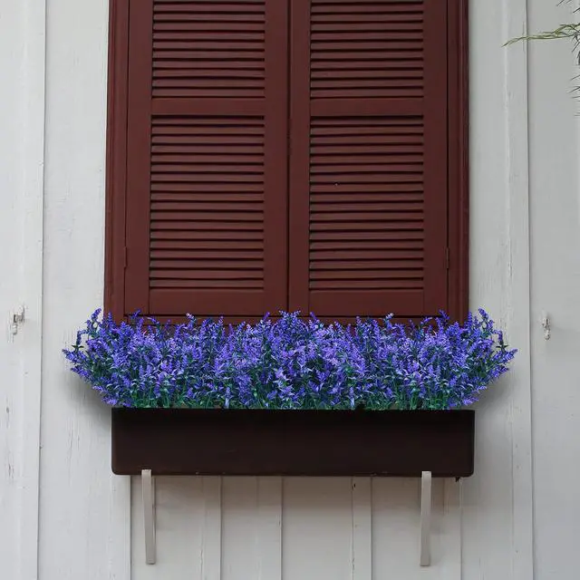 Alt view image 2 of 6 - U/D Bundles Artificial Lavender Fake Flowers Outdoor UV Resistant Plants Plastic Shrubs Hanging Flowerpot Indoor Outside Windows Decorations (Purple)