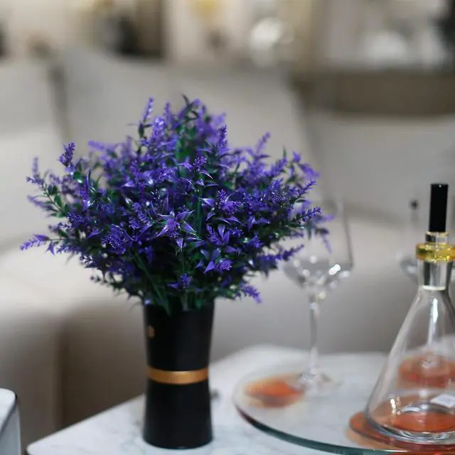 Alt view image 5 of 6 - U/D Bundles Artificial Lavender Fake Flowers Outdoor UV Resistant Plants Plastic Shrubs Hanging Flowerpot Indoor Outside Windows Decorations (Purple)