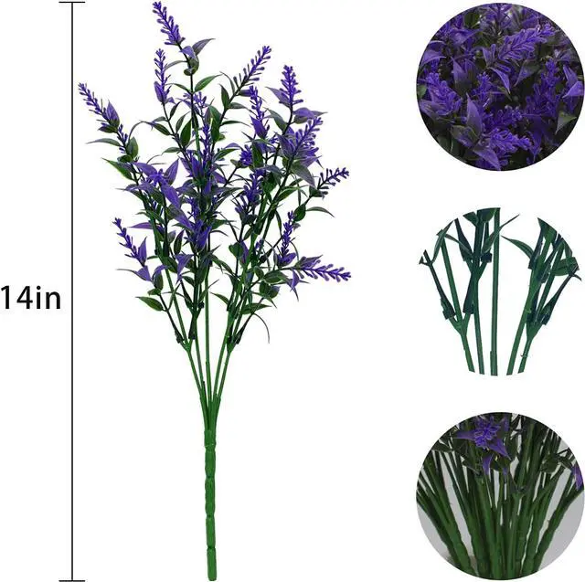 Alt view image 6 of 6 - U/D Bundles Artificial Lavender Fake Flowers Outdoor UV Resistant Plants Plastic Shrubs Hanging Flowerpot Indoor Outside Windows Decorations (Purple)