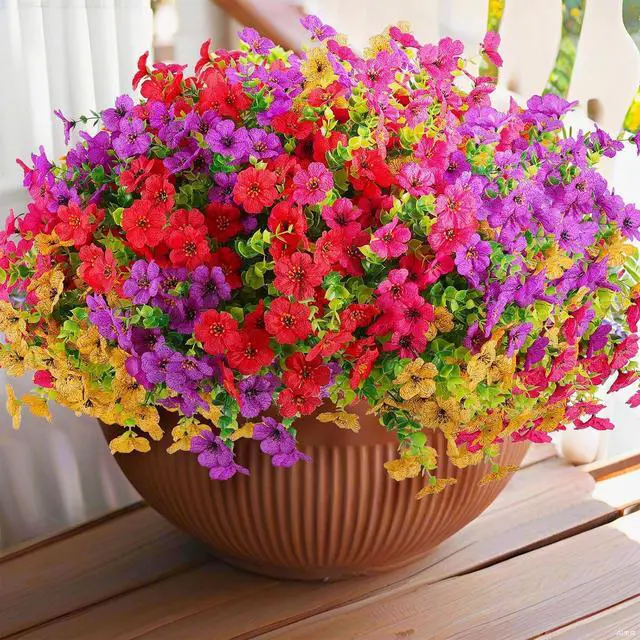 Main image of Rowfad 18 Pcs Artificial Daisy Flowers for Outdoors UV Resistant Fake Plastic Colorful Spring Flowers Faux Silk Plants for Outside Porch Easter Patio Home Decor (18, Red, Purple, Yellow, Rose Red)
