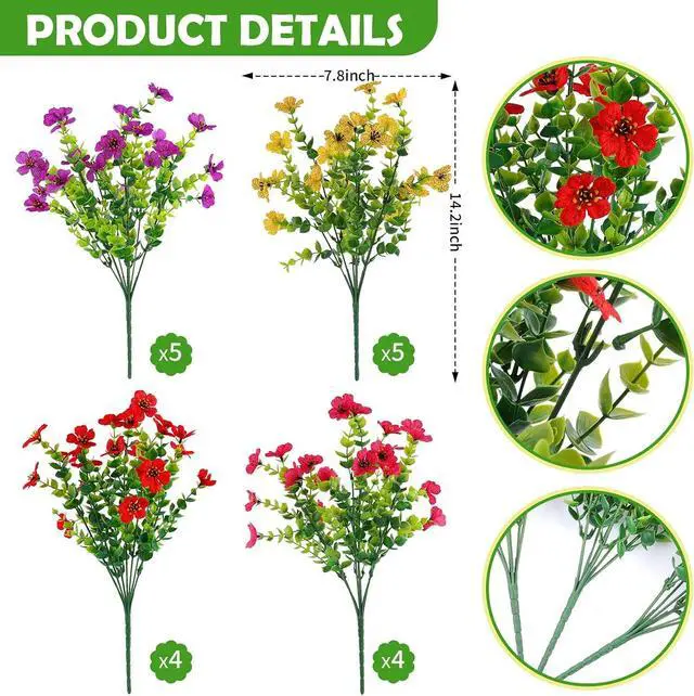 Alt view image 2 of 7 - Rowfad 18 Pcs Artificial Daisy Flowers for Outdoors UV Resistant Fake Plastic Colorful Spring Flowers Faux Silk Plants for Outside Porch Easter Patio Home Decor (18, Red, Purple, Yellow, Rose Red)