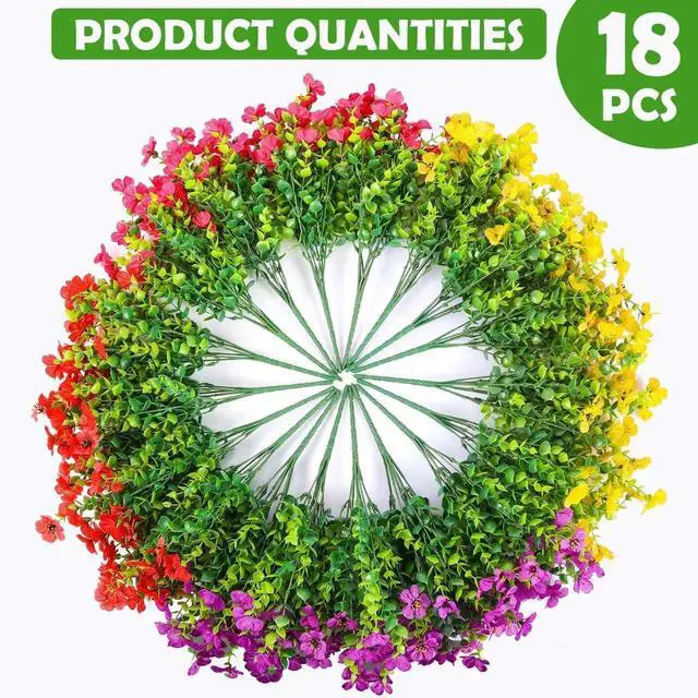 Alt view image 3 of 7 - Rowfad 18 Pcs Artificial Daisy Flowers for Outdoors UV Resistant Fake Plastic Colorful Spring Flowers Faux Silk Plants for Outside Porch Easter Patio Home Decor (18, Red, Purple, Yellow, Rose Red)
