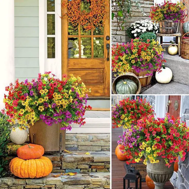 Alt view image 6 of 7 - Rowfad 18 Pcs Artificial Daisy Flowers for Outdoors UV Resistant Fake Plastic Colorful Spring Flowers Faux Silk Plants for Outside Porch Easter Patio Home Decor (18, Red, Purple, Yellow, Rose Red)