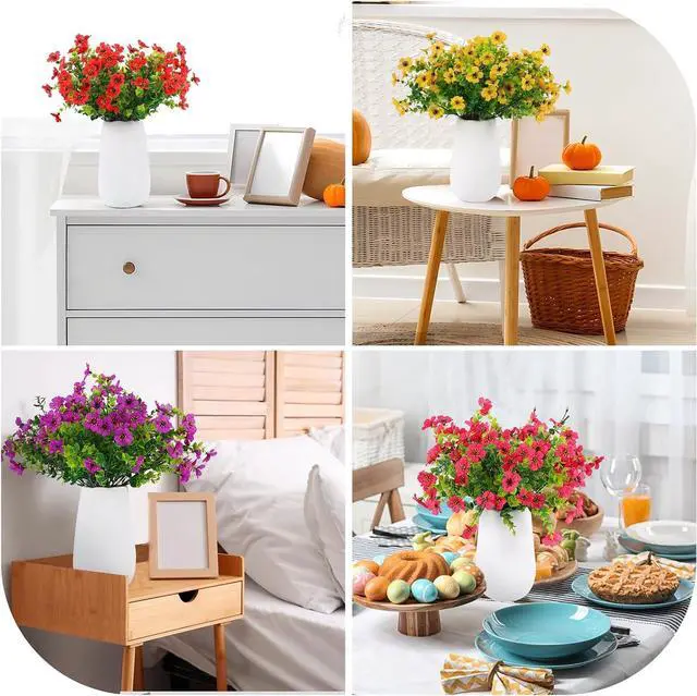 Alt view image 7 of 7 - Rowfad 18 Pcs Artificial Daisy Flowers for Outdoors UV Resistant Fake Plastic Colorful Spring Flowers Faux Silk Plants for Outside Porch Easter Patio Home Decor (18, Red, Purple, Yellow, Rose Red)
