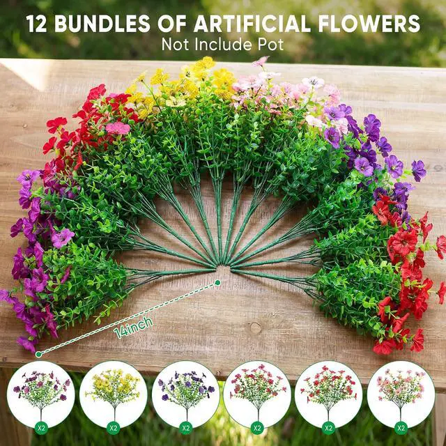 Alt view image 4 of 7 - Artificial Flowers for Outdoors (12, Mix 6color)
