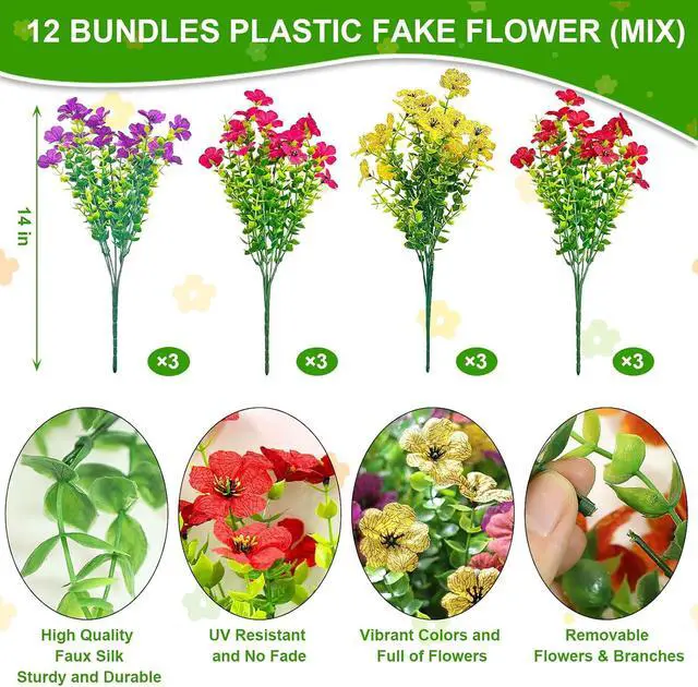 Alt view image 2 of 7 - Artificial Flowers for Outdoors UV Resistant Fake Silk Flowers Faux Violet