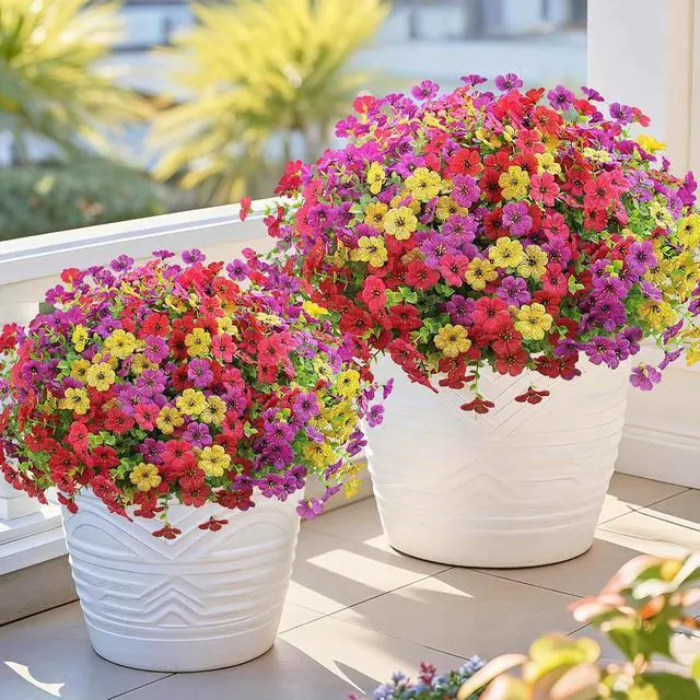 Alt view image 5 of 7 - Artificial Flowers for Outdoors UV Resistant Fake Silk Flowers Faux Violet
