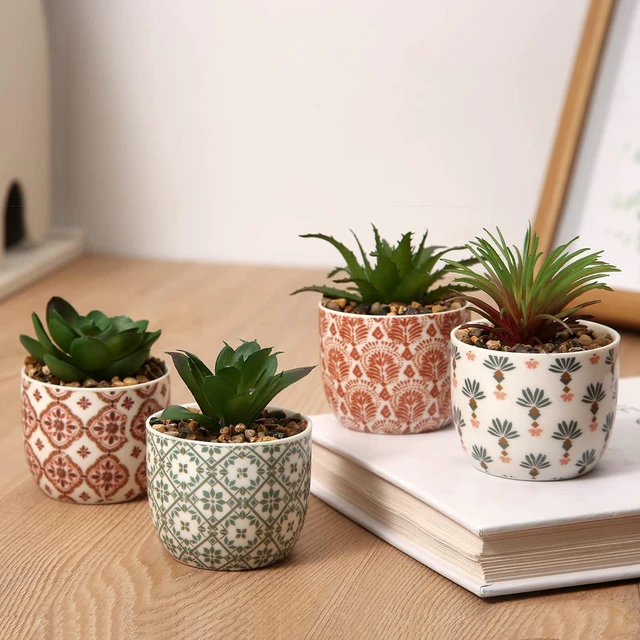 Alt view image 6 of 7 - Artificial Plants Succulent Flowers in Ceramic Planter 2 Pack Small Fake Plants Potted for Home Office Desk Decor Farmhouse Living Room Bedroom Shelves Decoration