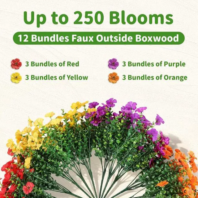 Alt view image 2 of 7 - Artificial Outdoor Flowers, UV Resistant Waterproof Faux Plants, 12 Bundles