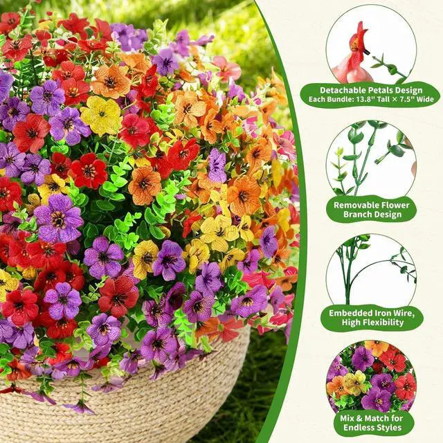 Alt view image 3 of 7 - Artificial Outdoor Flowers, UV Resistant Waterproof Faux Plants, 12 Bundles