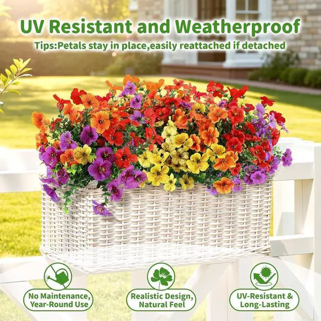 Alt view image 4 of 7 - Artificial Outdoor Flowers, UV Resistant Waterproof Faux Plants, 12 Bundles