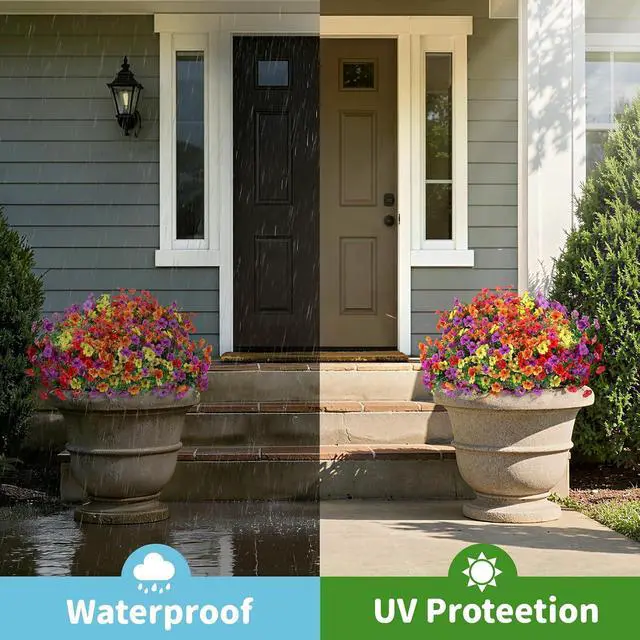 Alt view image 7 of 7 - Artificial Outdoor Flowers, UV Resistant Waterproof Faux Plants, 12 Bundles