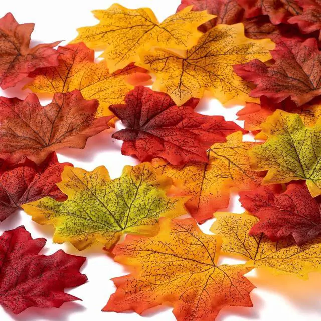 Main image of Jiesky 360 Pcs 8cm/3.1inch Artificial Maple Leaves 6 Colors Fall Leaves Thanksgiving Day Autumn Leaf Decorations Wedding Parties Props Party Table Decor Crafts Artificial Flowers 2024