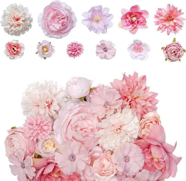 Main image of 27 Pcs Faux Flowers Small Silk Artificial Flower for DIY Multicolor Flowers Craft Supplies for Wedding Party Graduation Home Decor (27, Pink)