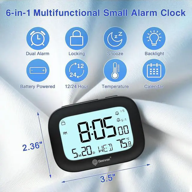 Alt view image 2 of 7 - Geevon Travel Alarm Clock with Indoor Temperature Display