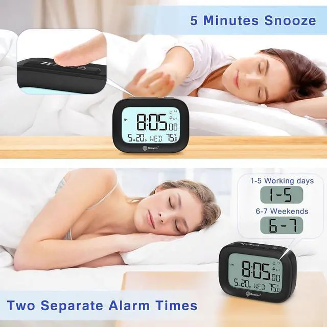 Alt view image 3 of 7 - Geevon Travel Alarm Clock with Indoor Temperature Display