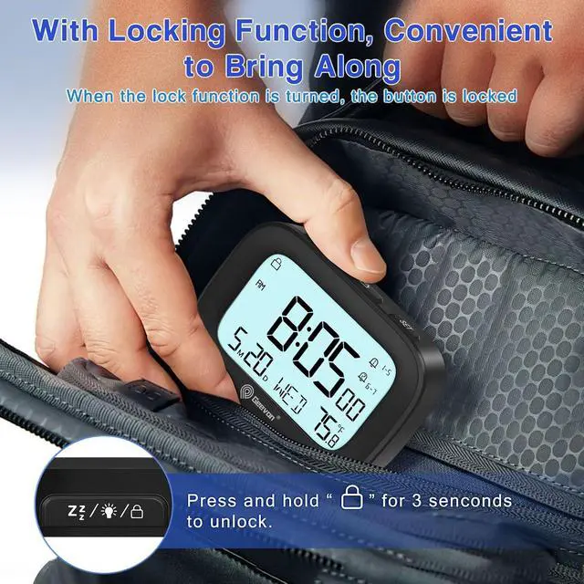 Alt view image 4 of 7 - Geevon Travel Alarm Clock with Indoor Temperature Display
