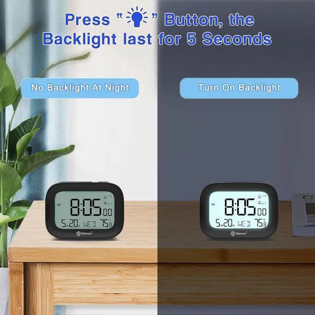 Alt view image 5 of 7 - Geevon Travel Alarm Clock with Indoor Temperature Display
