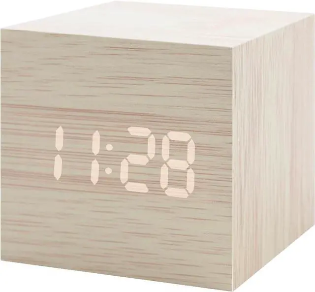 Main image of Wooden Digital Alarm Clocks for Bedrooms - Small LED Clock with, DC Port, Temperature, Snooze, DST, Wood Décor, Adapter Powered