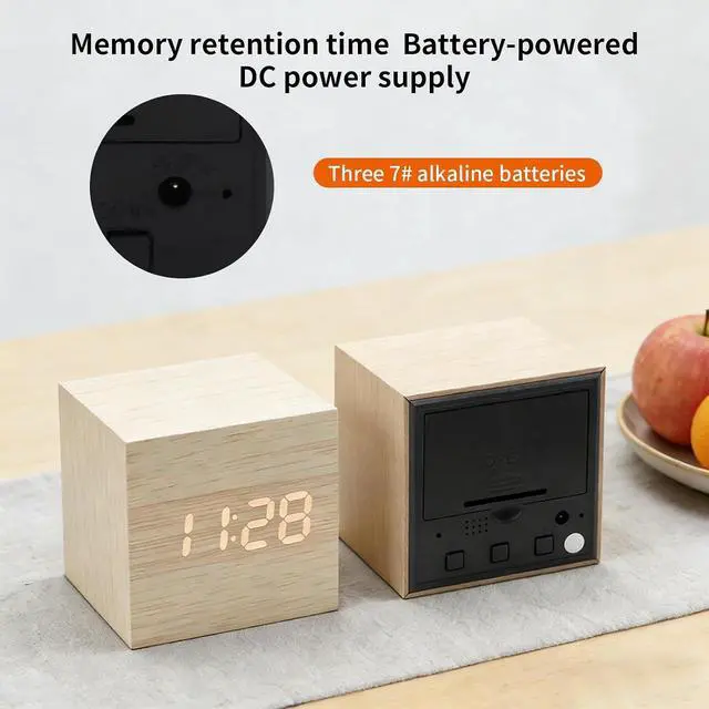 Alt view image 5 of 6 - Wooden Digital Alarm Clocks for Bedrooms - Small LED Clock with, DC Port, Temperature, Snooze, DST, Wood Décor, Adapter Powered